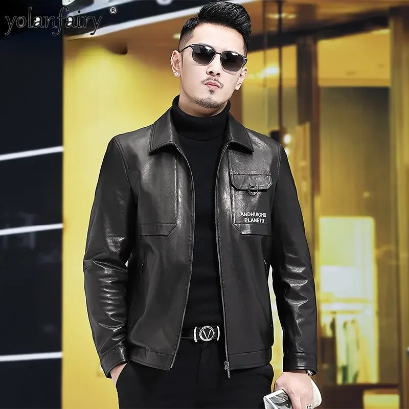 Genuine Leather Real Goat Leather Jacket Men's Motorcycle Jackets Men Coats Short Lapel Korean Men's Coat Trend 2022 Chaquetas F