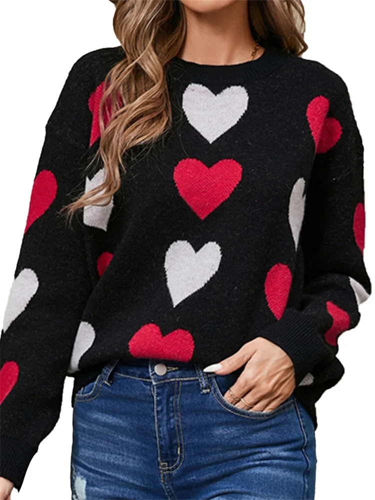 CHRONSTYLE donna san valentino maglioni lavorati a maglia modello cuore manica lunga girocollo pullover autunno inverno maglioni Casual top