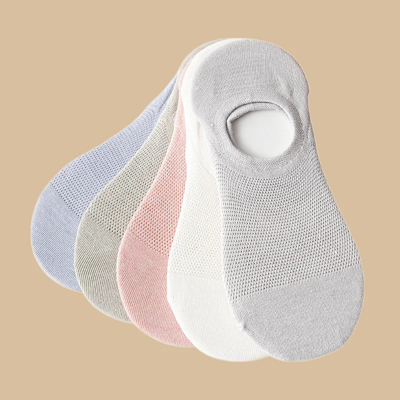 5/10 Pairs Non-slip Invisible Socks Ice Silk Breathable High Quality Women Fashion Mesh Shallow Mouth Boat Socks Silicone Socks