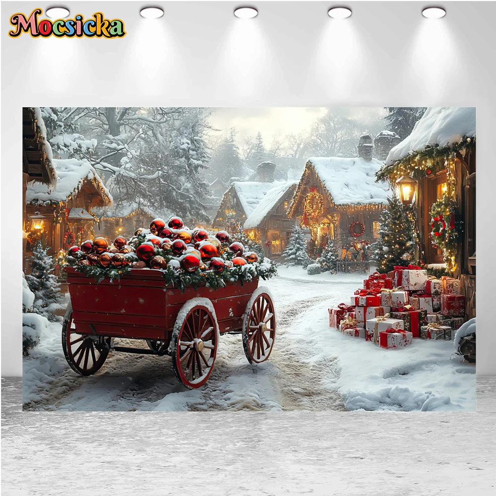 Mocsicka Winter Christmas Photography Backgrounds Cabin Bells Gifts Holiday Party Family Portrait Photo Backdrops Studio Props