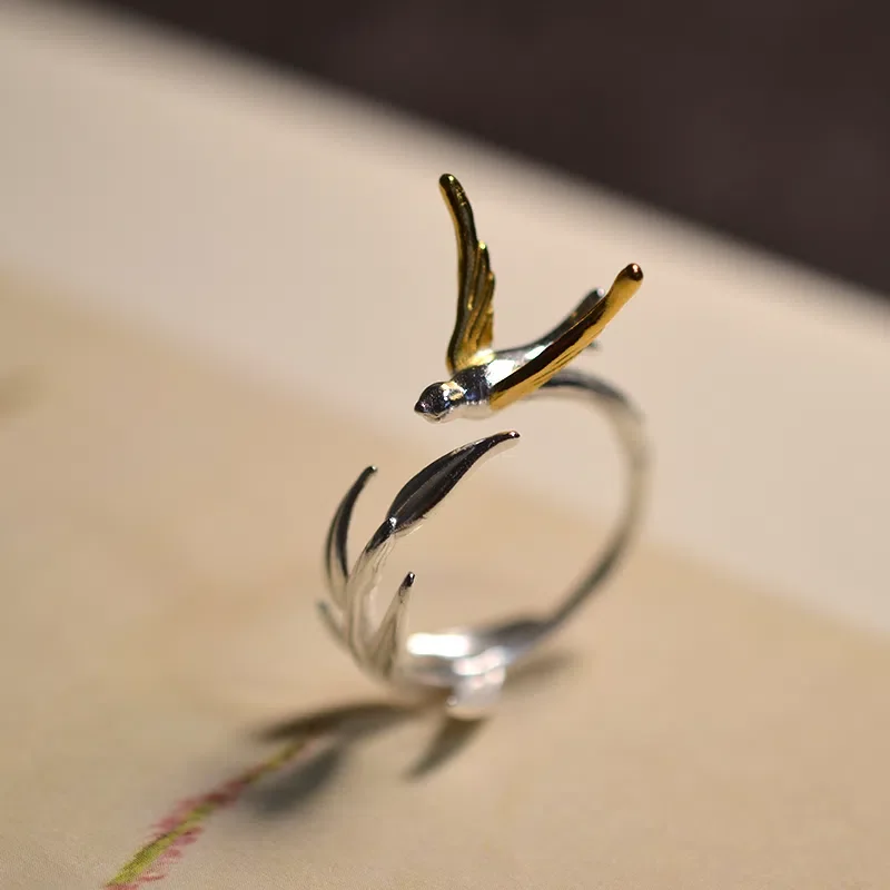 New 2023 Vintage Fashion Bird Ring Simple Personality Open Ring Banquet Jewelry Accessories Gift