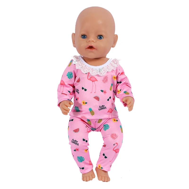 43cm Doll Outfits New Born Doll Clothes 17 Inch Flamingo Alpaca Frog Pajamas Suit American Fit 13inch Reborn Doll Baby DIY Gift