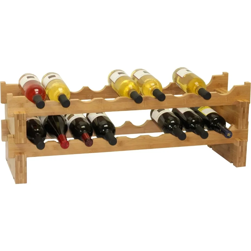 

18-Bottle Stackable Bamboo Wine Rack，Small wine rack for living room and dining room