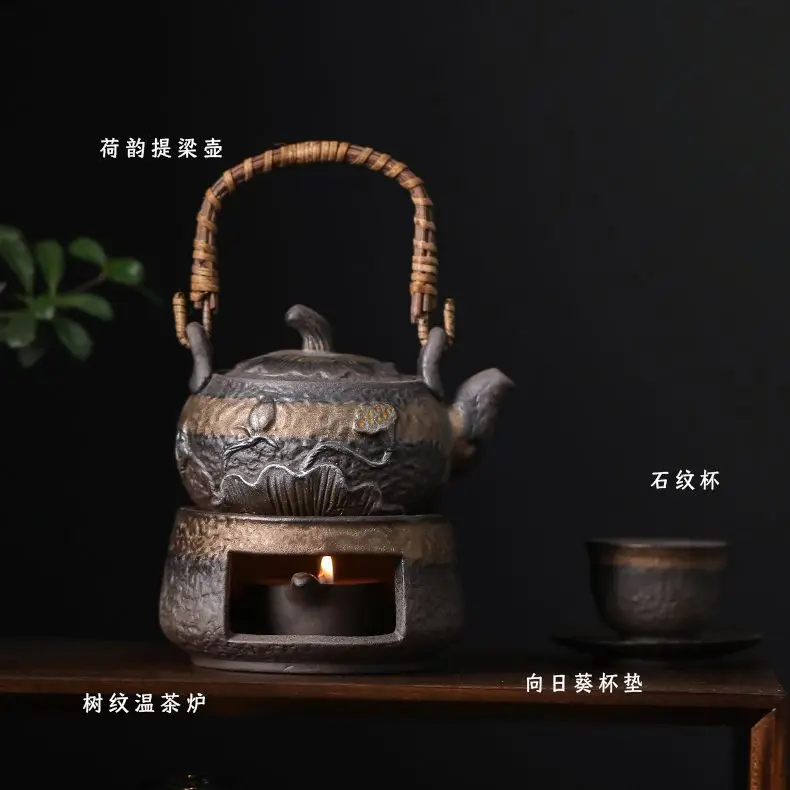 Stoneware Charm of Lotus Loop-Handled Teapot Single Small Old Rock Clay Silver Retro Kung Fu Tea Teaware Tea Infuser Tea Kettle