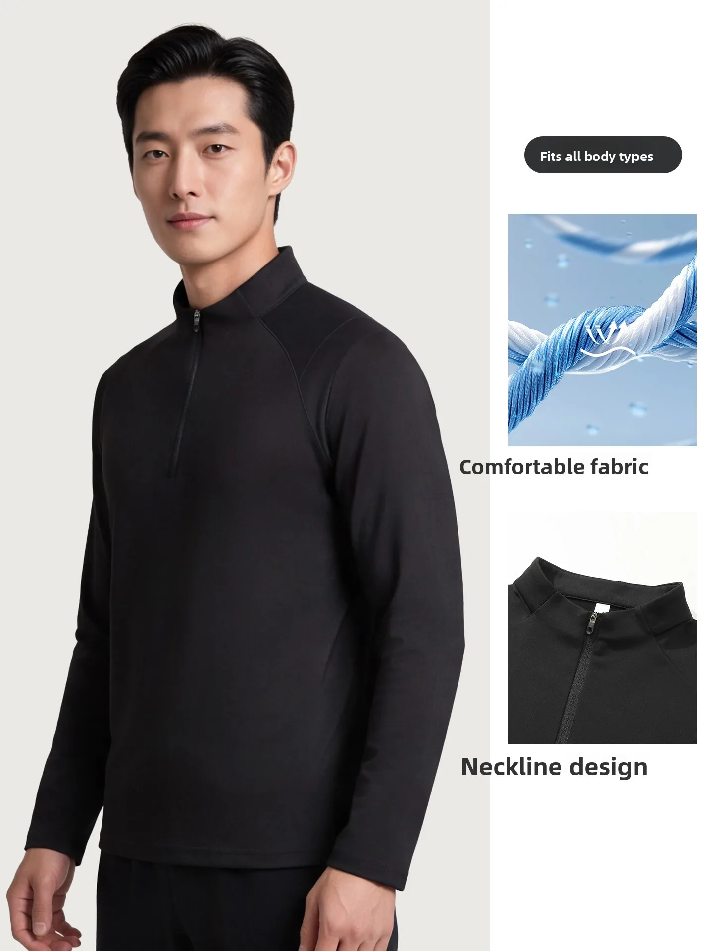 Warm Half Zip Long Sleeve Men's T-Shirt Base Layer Shirt for Autumn Winter Fitness Running Climbing Cycling Office Casual Wear