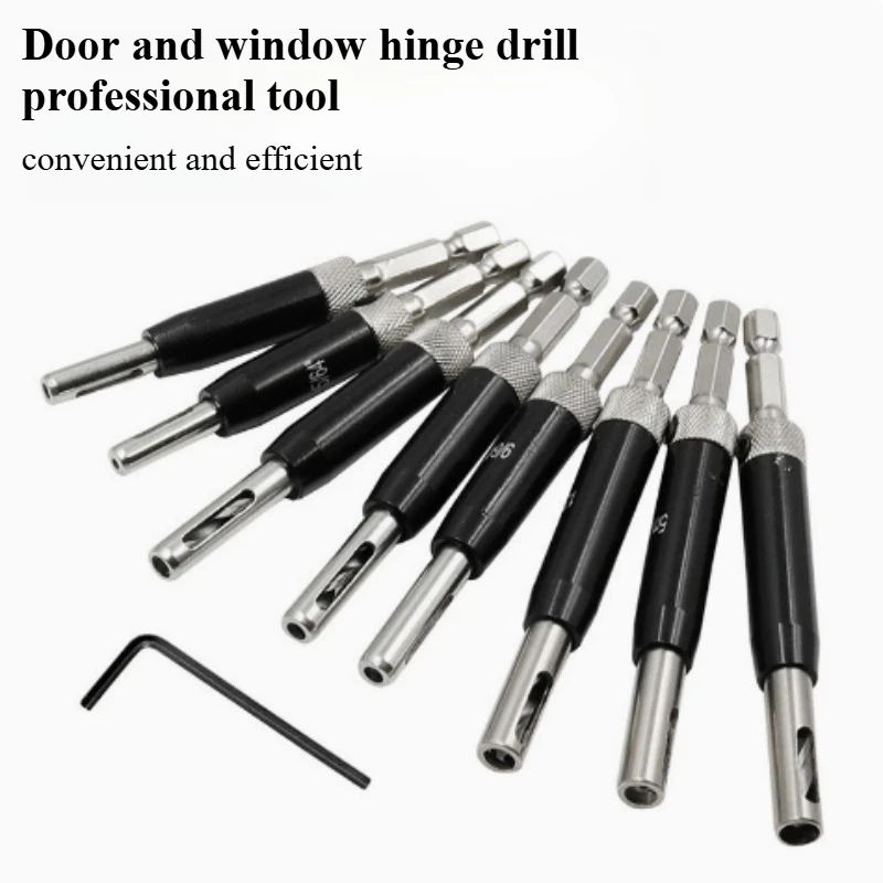 Woodworking drill set hexagonal handle hole locator door and window hinge hole opener black hinge drill