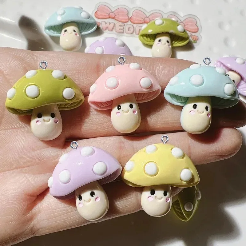 10Pcs Lovely Cartoon Mushroom Resin Charms Tiny Plant Pendants DIY Craft Findings For Earrings Necklaces Keychains Handmade