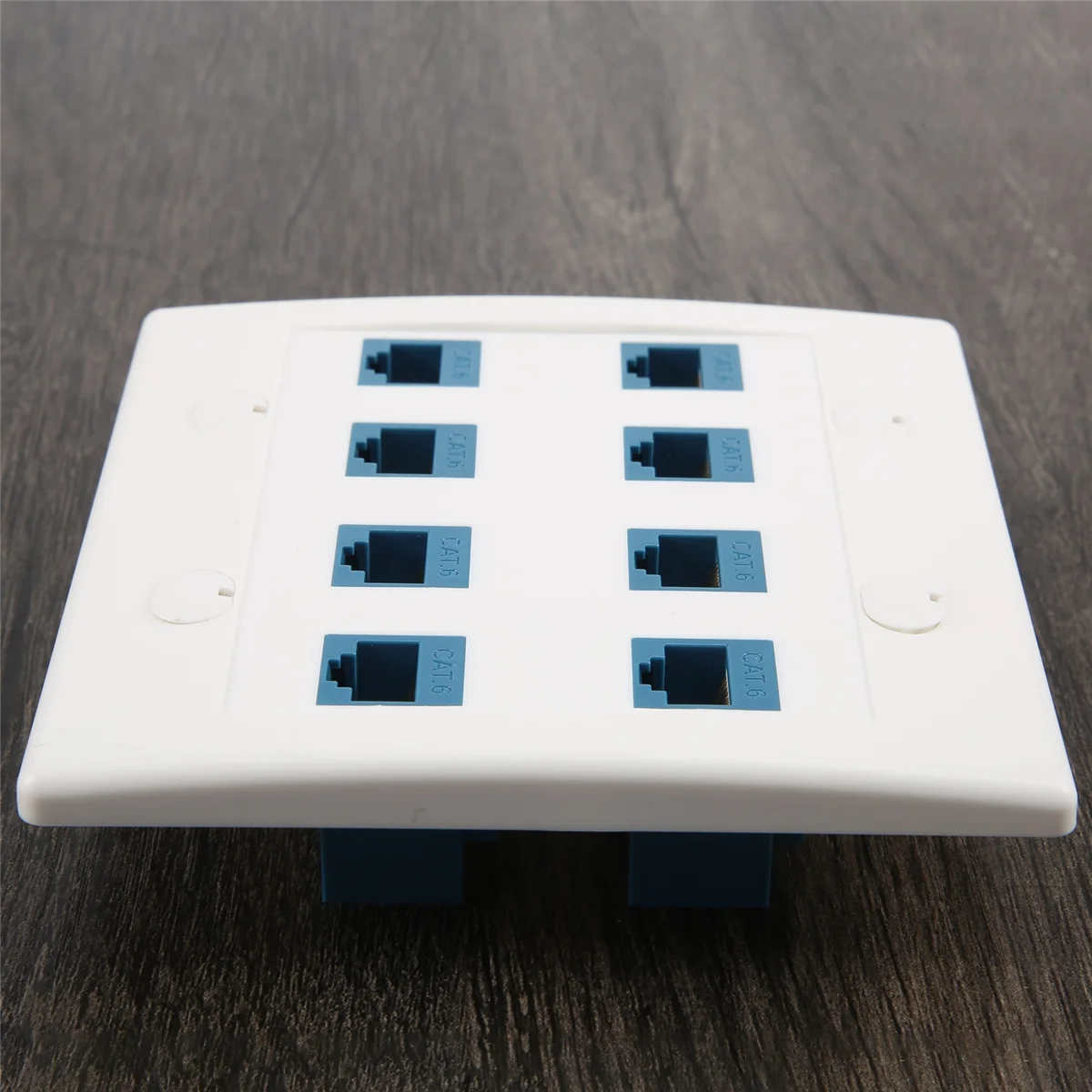 Ethernet Wall Plate 8 Port - Double Gang Cat6 RJ45 Keystone Jack Network Cable Faceplate Female to Female - Blue