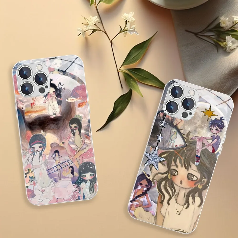 Art Aya Takano Cute Girl Phone Case For iphone Plus XS 11 Max XR 13 14 Mini Pro 12 Electroplated Glass Shell