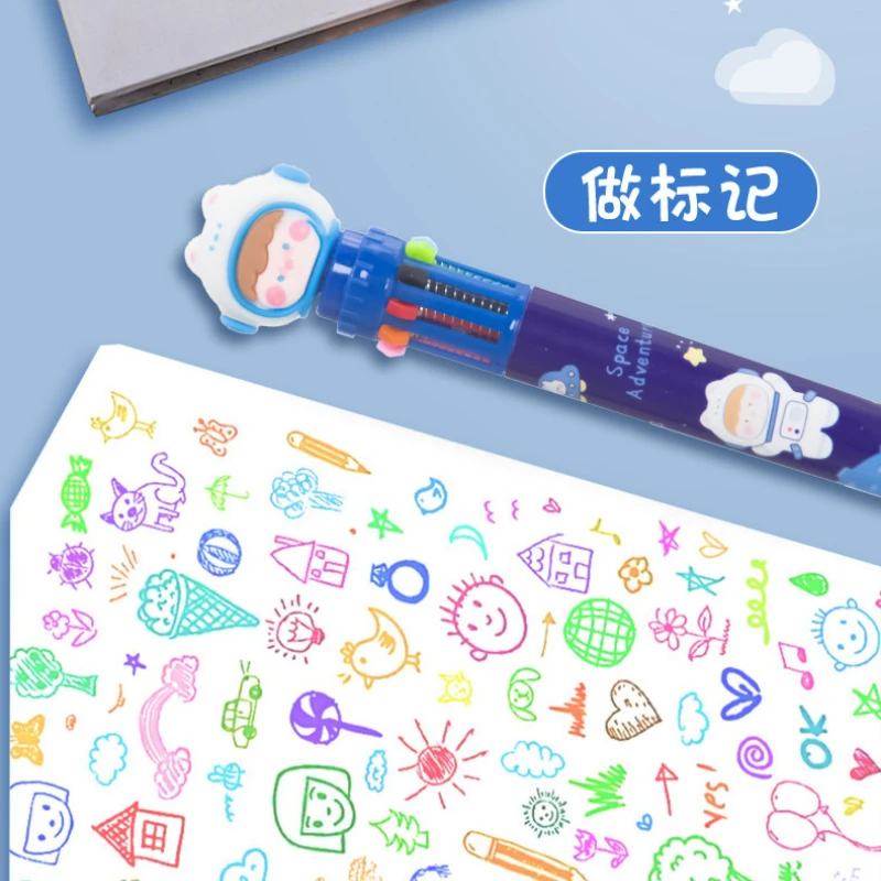 8/10 Colors Cute Ballpoint Pen Press Cartoon Multicolor refill 10 In 1 Colors Writing Pen School Office Stationery Supplies