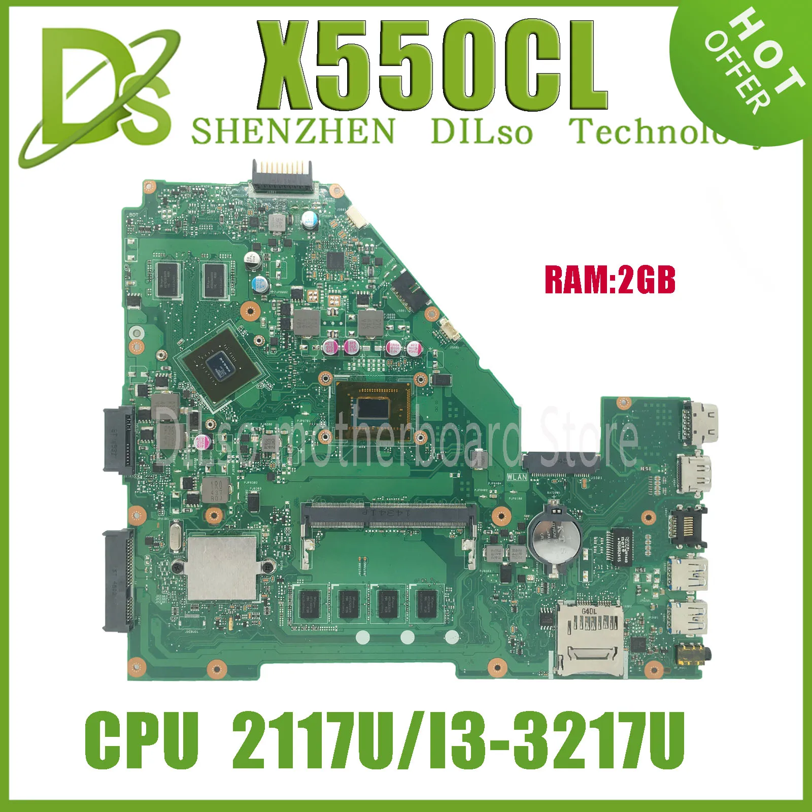 KEFU X550CL MAINboard For ASUS X550CA  X550CL R510C Y581C X550C  Laptop Motherboard 2GB-RAM I3-3217U 2117U CPU 100% Test