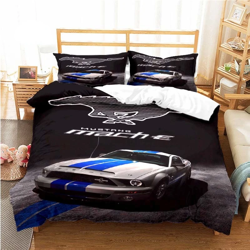 Mustang Car Pattern Duvet Cover Set Bedding for Aldult Boys Bed Set Game Quilt Cover Comforter Cover Bedding Set