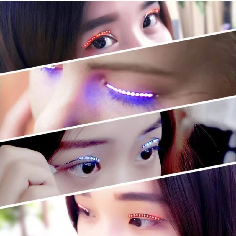 LED رمش كحل تضيء الرموش الصناعية مزدوجة الجفن ملصق الوجه متوهجة ملصقات نادي الحفلات الهذيان الحفل مهرجان ماكياج #1