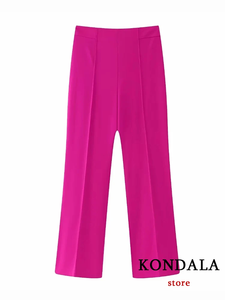 KONDALA Vintage Solid Roesred abiti da donna Office Lady Fashion 2023 manica lunga con scollo a V cintura con fiocco Blazer oversize pantaloni a