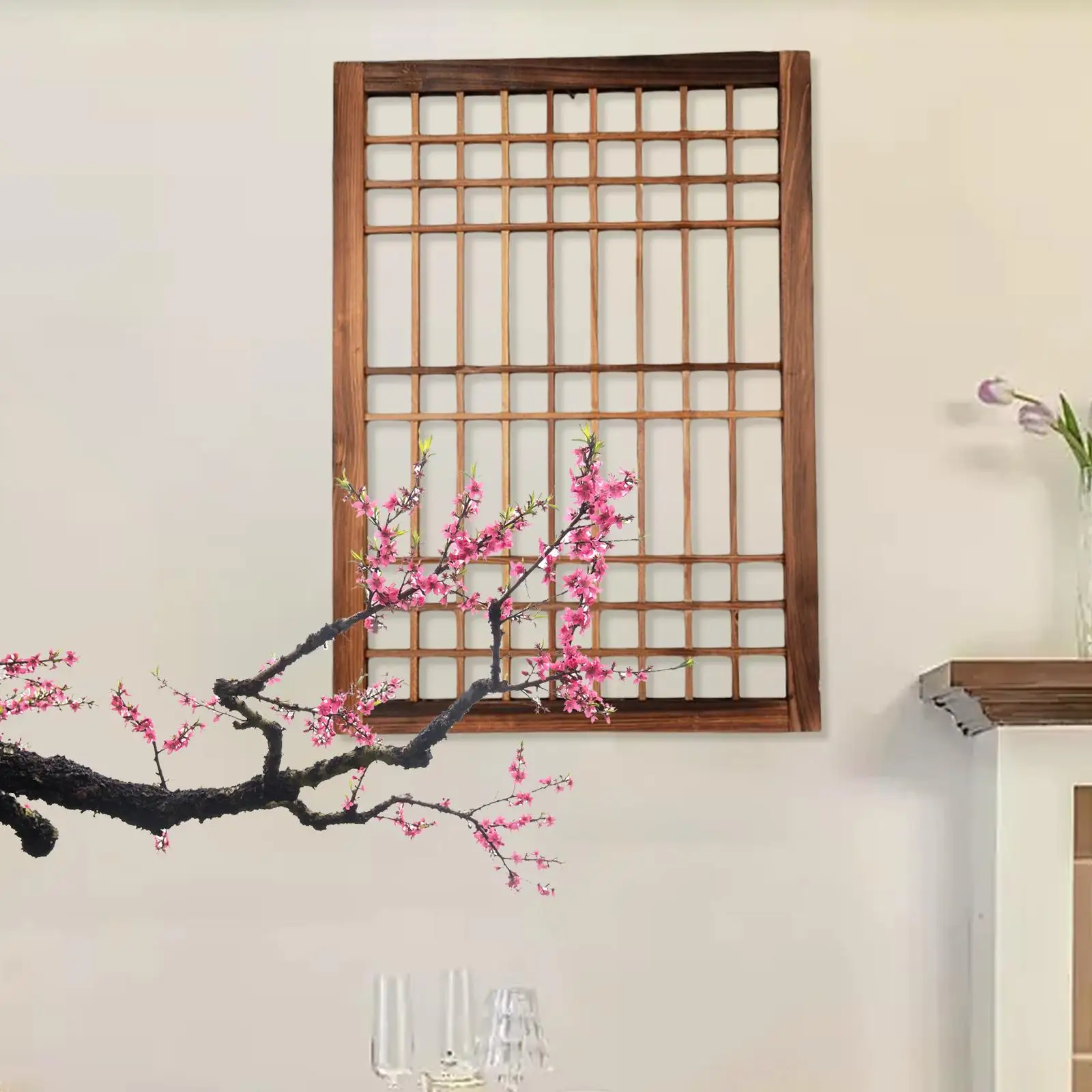 Rustic Wood Window Pane Garden Trellis Wall Art Farmhouse Cottagecore Decor for Vines and Flowers