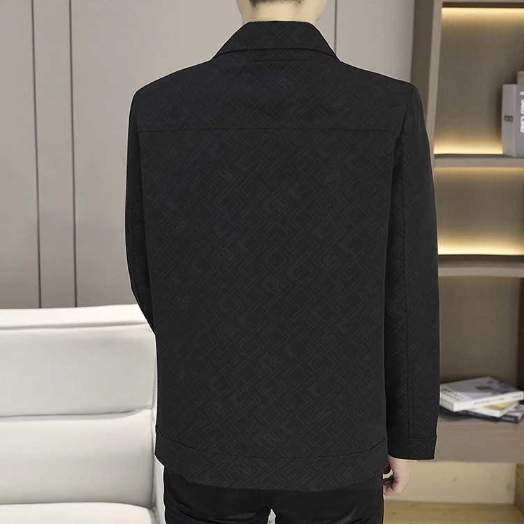 2026 New Men's Black Patterned Casual Jacket with Front Pockets & Button Closure - Stylish & Comfortable for Daily Wear Coat.