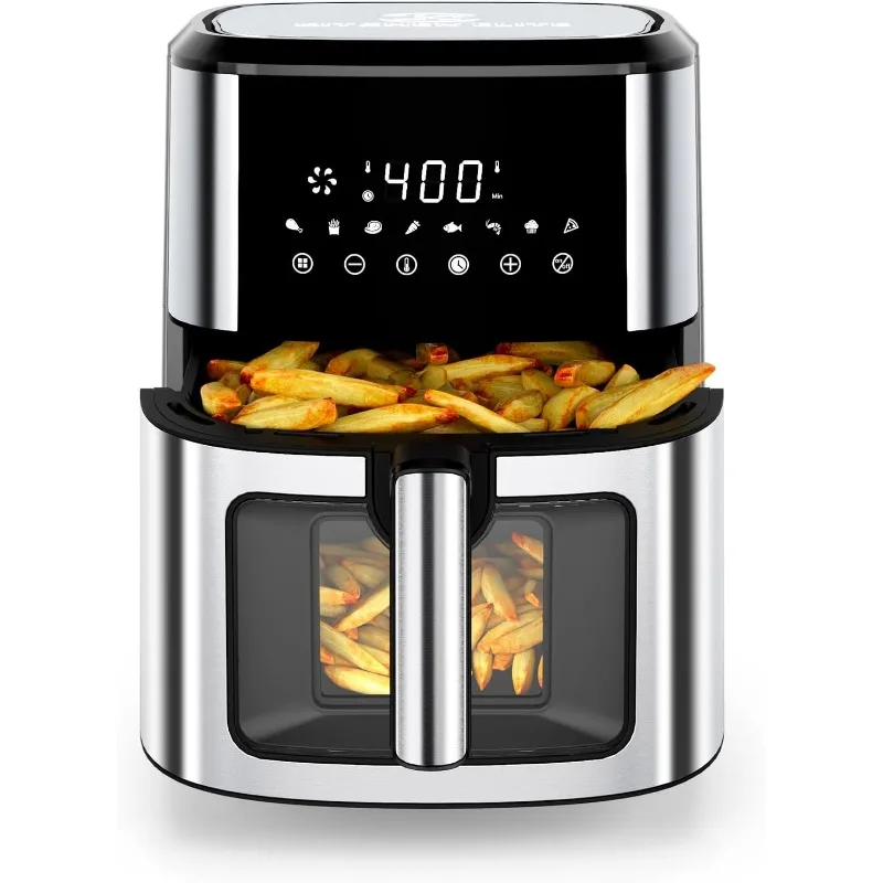 

8.5QT with View Window Large Airfryer, 8-in-1 Digital Control, 400°F Temp Controls, Nonstick Dishwasher-Safe, Space-Saving