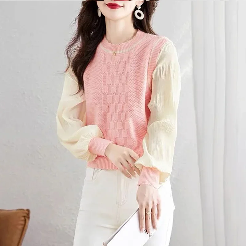 Women Clothing Solid Loose Casual O-neck Pullovers Autumn New Sweet Fashion Elegant Knitted Tops