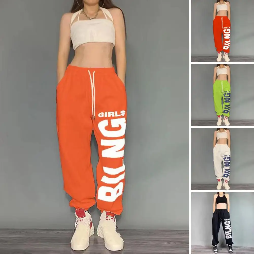 

Women Pants Letter Print Loose Fit Pants Stylish Women's Wide Leg Dance Pants with Elastic Waist Hop Style Sweatpants for Sport