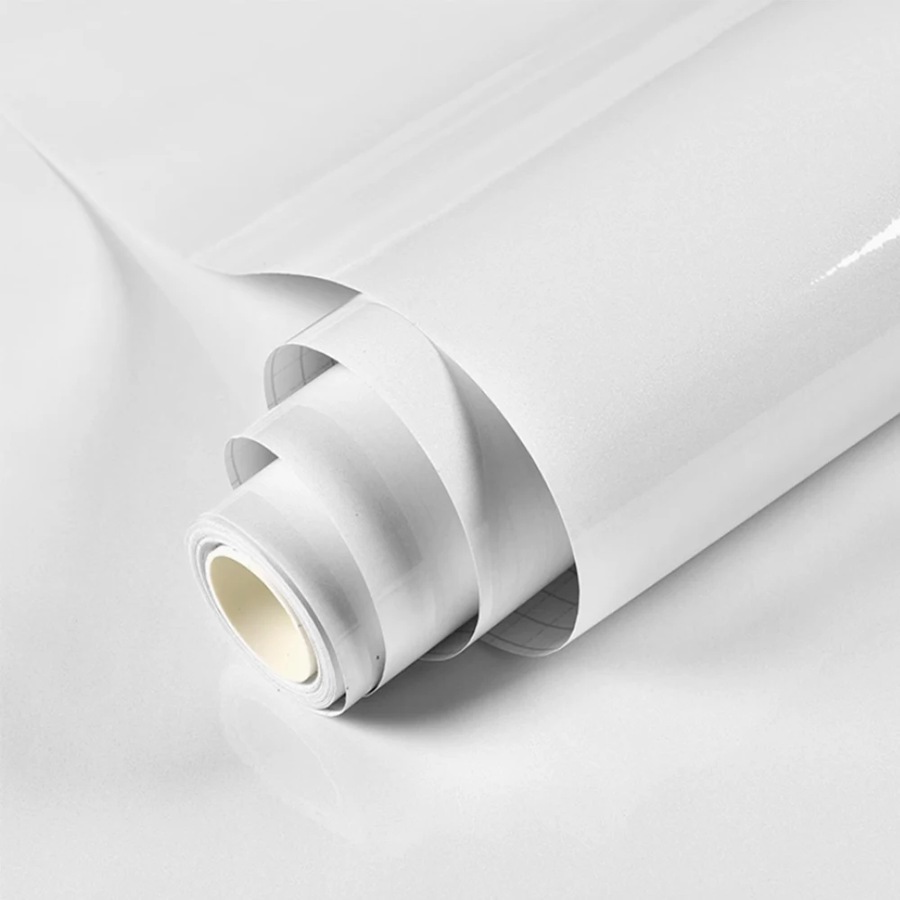 Pure White Glossy Wallpaper, Self-Adhesive Removable Contact Paper, Waterproof for Living Room Apartment Decor