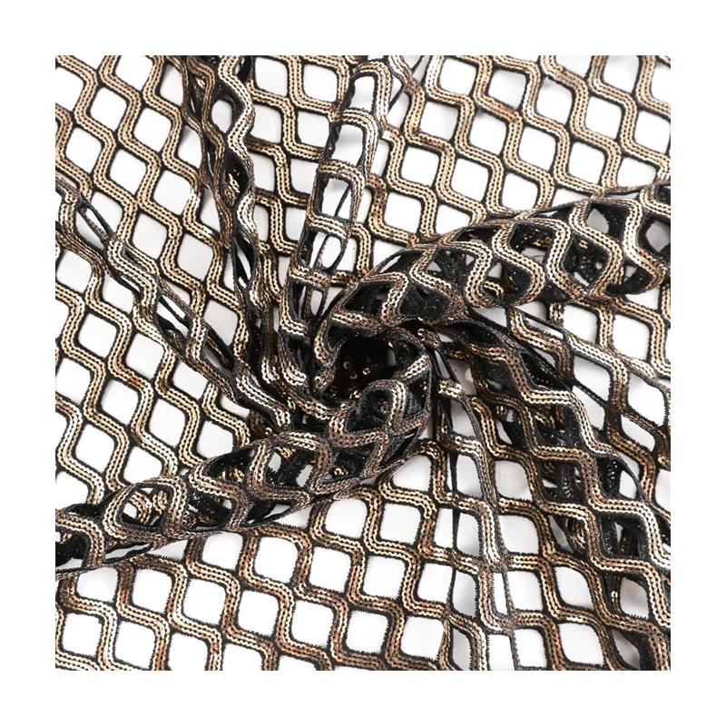 Bead Sequin Embroidered Fabric Spring Summer Lace Embroidered Mesh Dress Hollow Out Designer Sewing Fabric