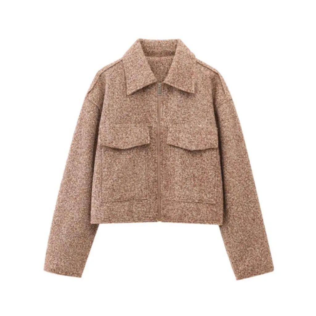 

Spring Autumn Lapel Bead Leather Short Jacket Women's Street Fashion Long Sleeve Outerwear European American Style