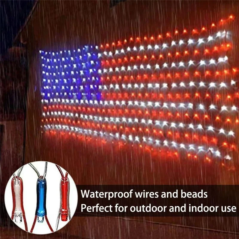 ABRO-American Flag Light With LED Light String, July 4Th Decorations, Independence Day National Holidays Flag Net Light