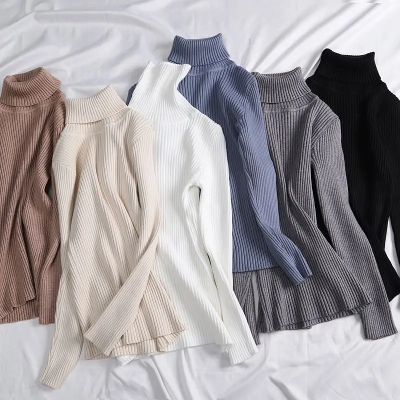 Figohr Frauen Kaschmir Roll kragen pullover weiche bequeme gerippte Strick pullover für