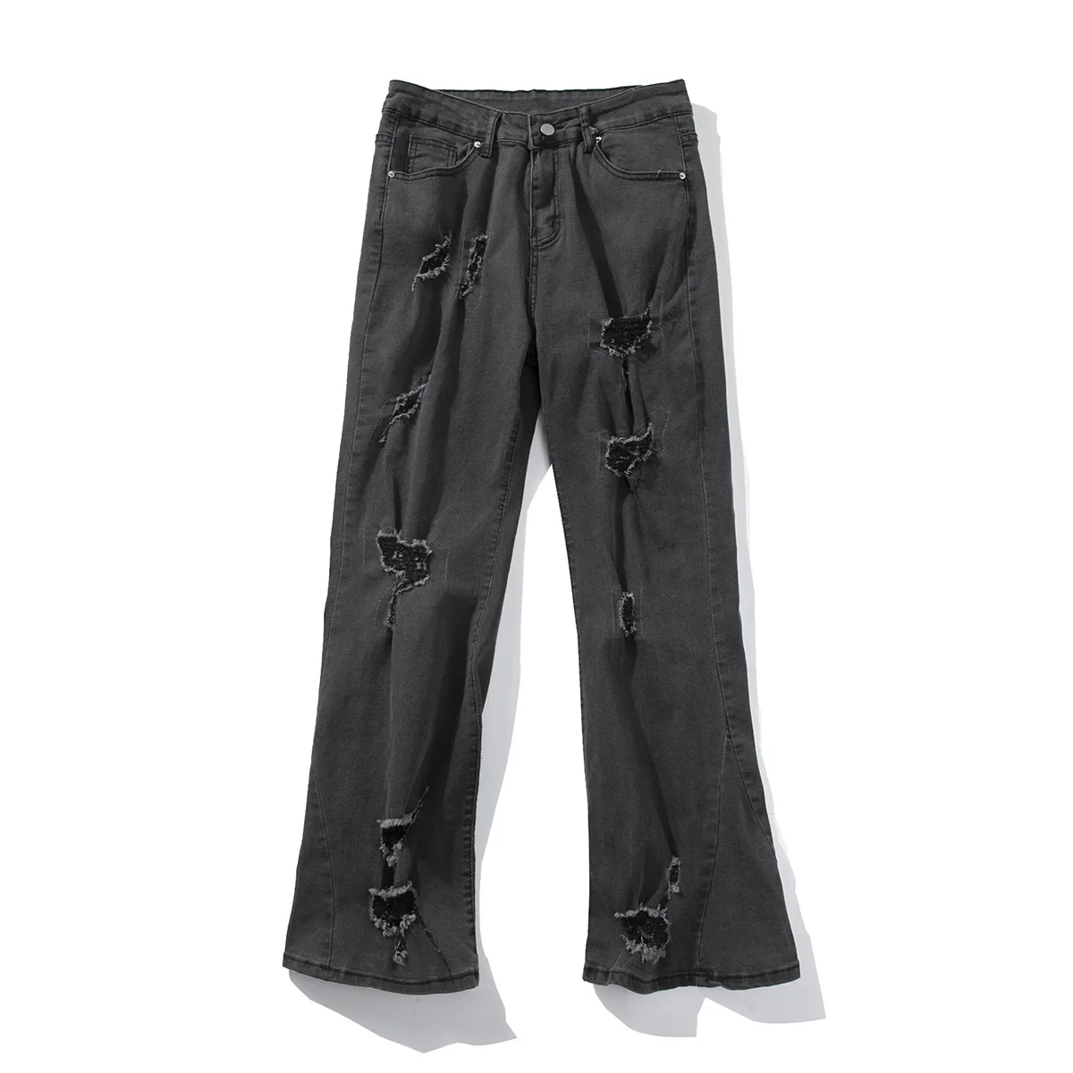 

American High Street Vibe Micro Flared Pants Men Stretch Ripped Jeans Loose Fashion Straight Streetwear Fall Guys Black Jean Men