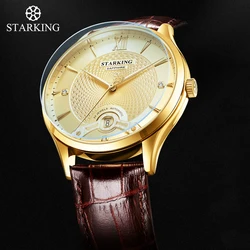 STARKING Brand Luxury MIYOTA Movement Mechanical Watch for Men Leather Strap 50M Waterproof Calendar Fashion Watches Mens