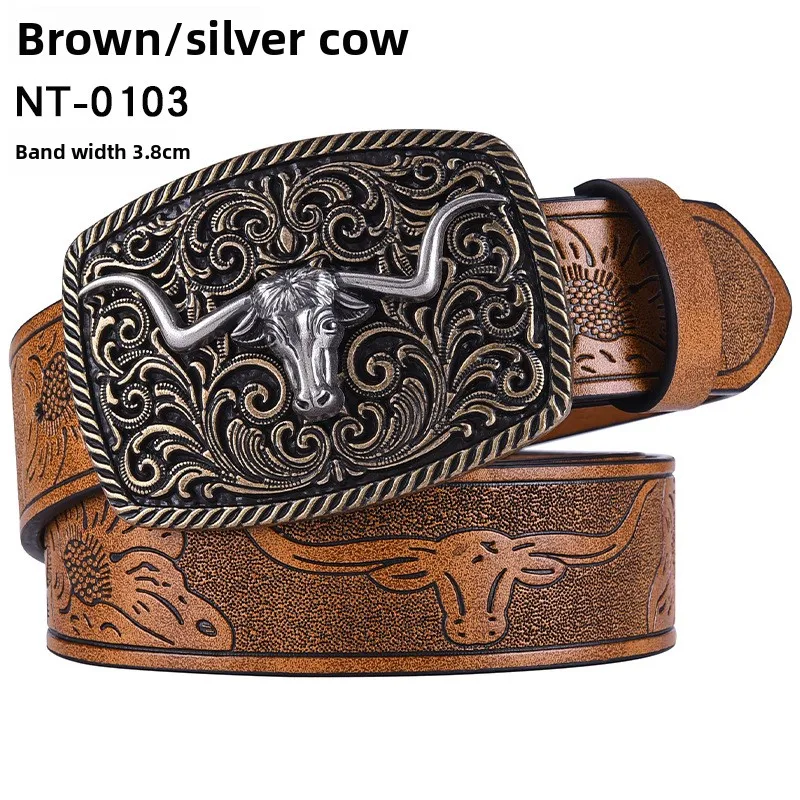Vintage-Stil PU-Leder Western Cowboy-Gürtel mit klassischer Buchstabenschnalle – 3,8 cm breit, langlebig und stilvoll mit Retro-Blumenmuster – Detail 14
