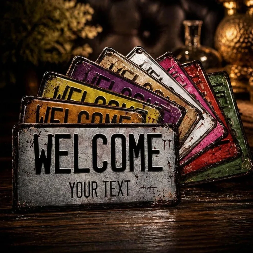 Custom Welcome Metal Sign 15x30cm, 9‑Color Optional Personalized Door Plaque, Front Porch Home Decor Gift, For Decoration Only