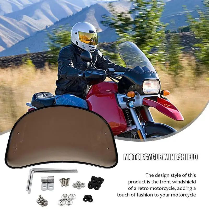 Universal Motorcycle Windshield Detachable Retro Stable Wind Deflector Lightweight Motorcycle Windshield Durable Bike Windscreen