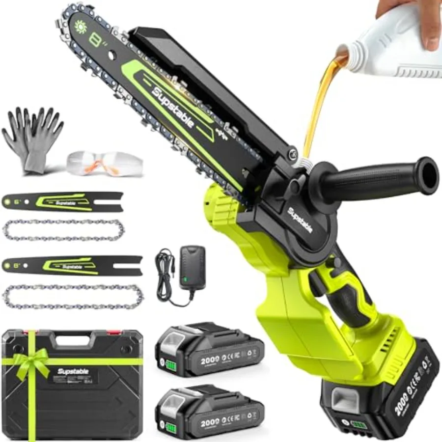 

Mini Chainsaw Cordless 8 Inch 6 Inch Electric Chainsaw Battery Powered 1000W Handheld Power Chain Saw with 2 Batteries Portable