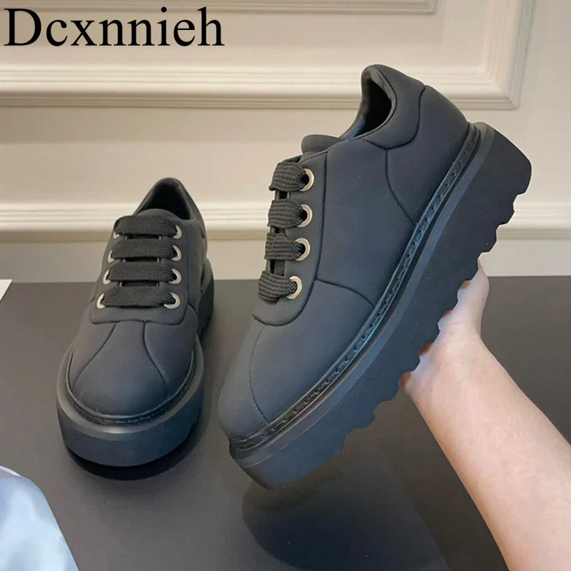 

Unisex Flat Thick Sole Casual Shoes 2024 Round Toe Lace Up Non-slip Platform Shoes Ladies Spring Autumn Vacation Walking Shoes