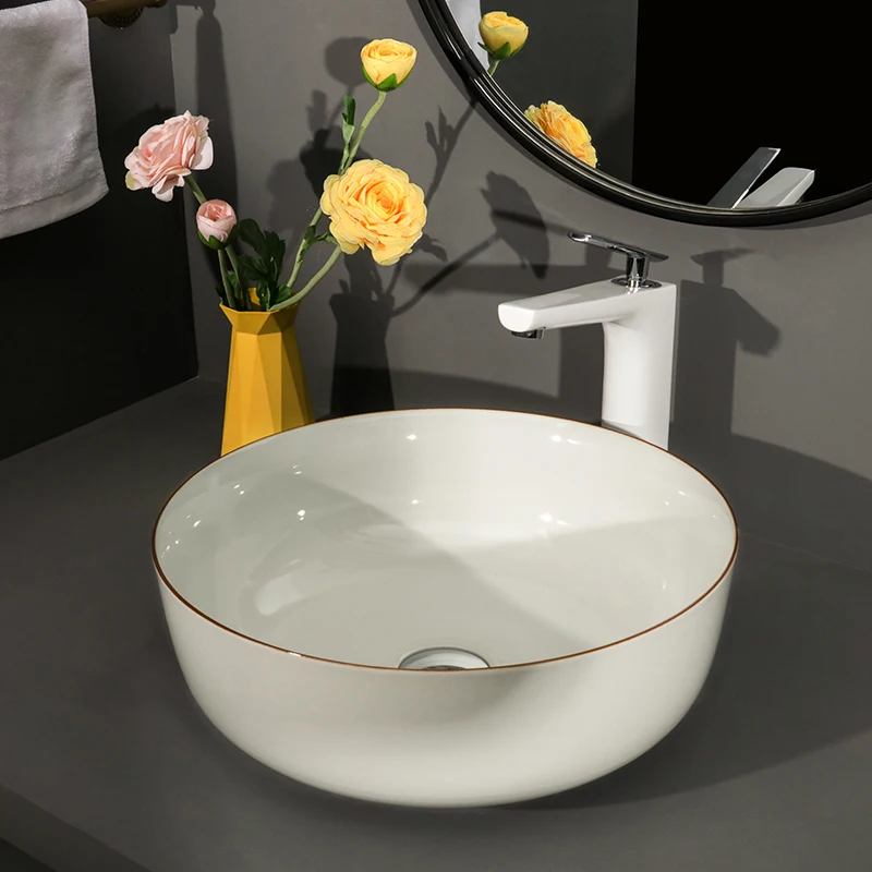 Porcelain China Classic Art hibiscus Countertop Ceramic Bathroom Sink above counter ceramic wash basin