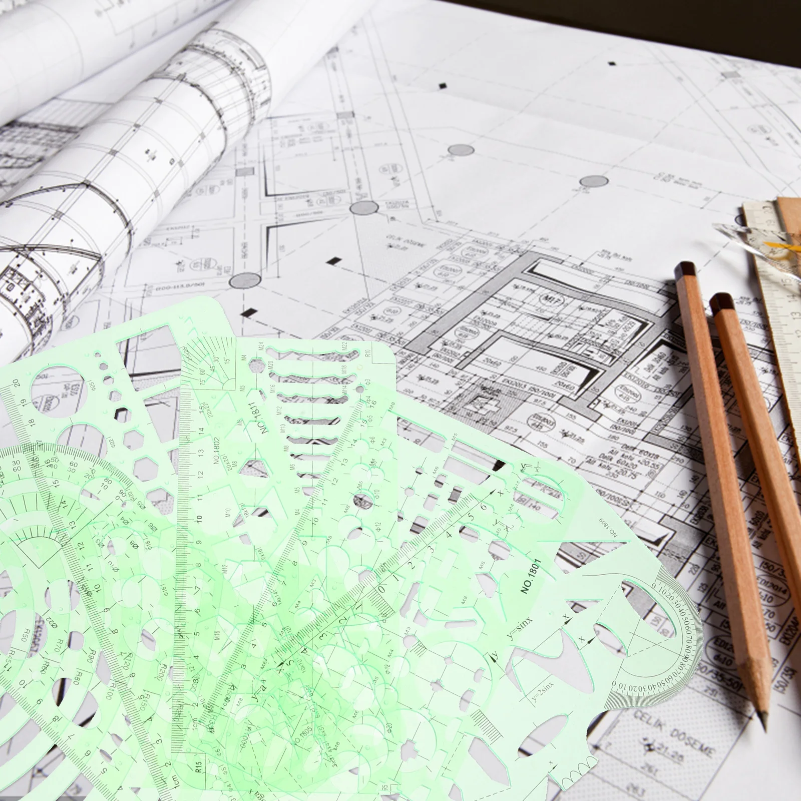 1 set geometrische tekening sjabloon set 6 vormen transparant groen plastic liniaal voor school kantoor kunst tekengereedschappen stencils