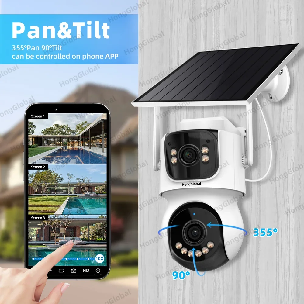 Cámara de seguridad de Metal Icsee 8MP 4K visión nocturna a todo Color WiFi 4G AOV cámara CCTV PTZ Solar de seguridad de doble lente inalámbrica para exteriores