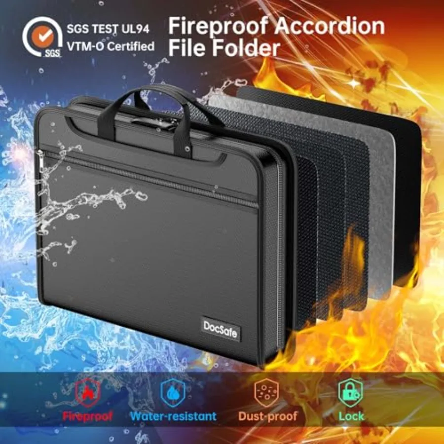 DocSafe accordeonmaporganizer met cijferslot voor thuiskantoor en reisgebruik: vuurvast waterbestendig uitbreidbaar desi