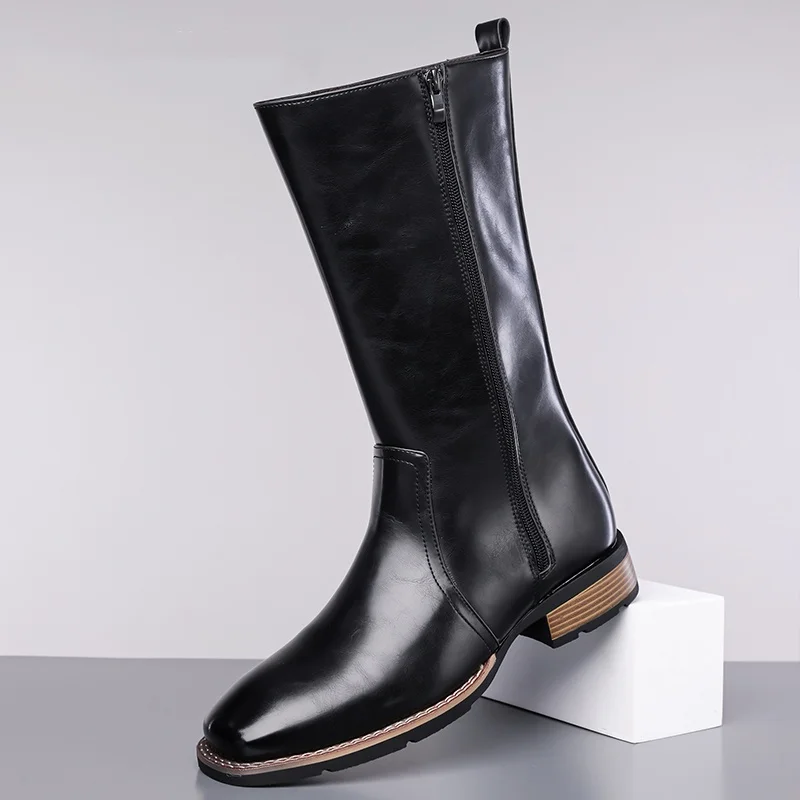 

British style mens casual stage nightclub high boots black brown genuine leather cowboy long boot spring autumn motorcycle botas