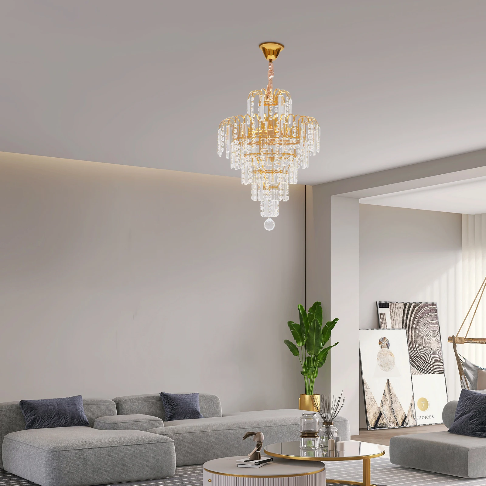 

High Quality Crystal Chandelier, Elegant Pendant Light, 11.81 Inch Adjustable Chain, Suitable for Living Room and Bedroom