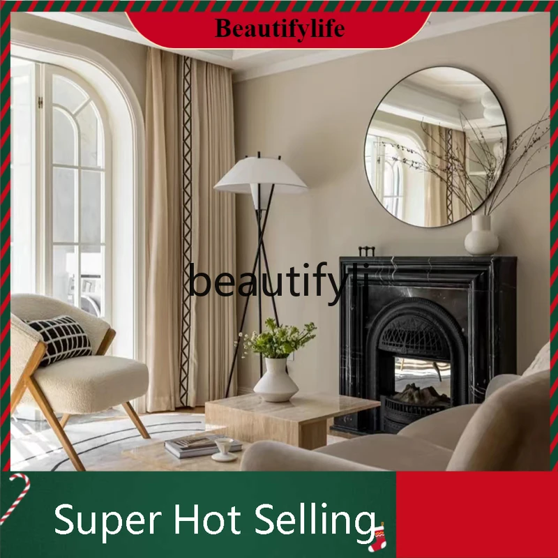 

D80 American-style Simple Marble Fireplace Living Room Background Decoration Natural Black and White Root Stone Carved Fireplace