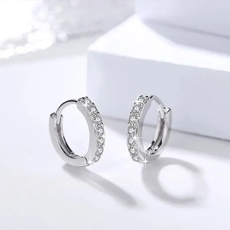 Classic Simple Gold Color Round Hoop Earrings for Women Charm Sparkling Zircon Stainless Steel Wedding Bride Jewelry Accessories