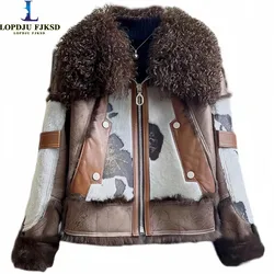 Real Rabbit Fur Coats for Women, Female Loose Jacket, Thick Warm Clothes, High Quality, Lamb Fur Collar, Winter, New, 2022