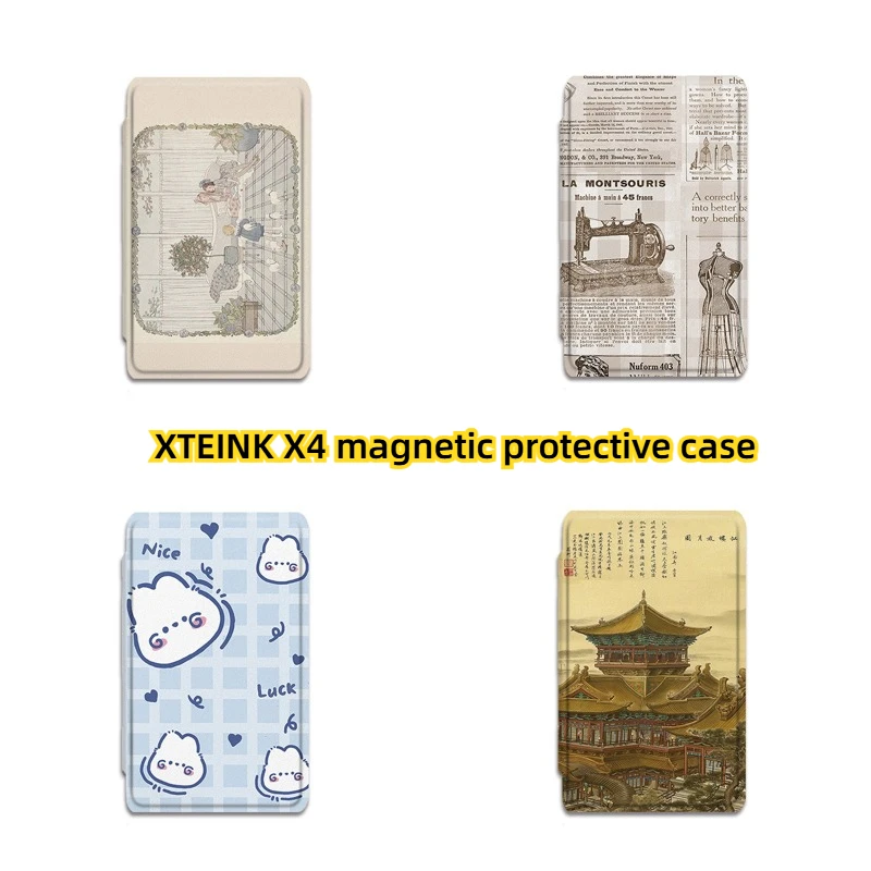 Compatible with XTEINK X4 Magnetic Protective Cover Flip Shell Shockproof Full-Wrap Pattern E-Ink Reader Accessories Single Case