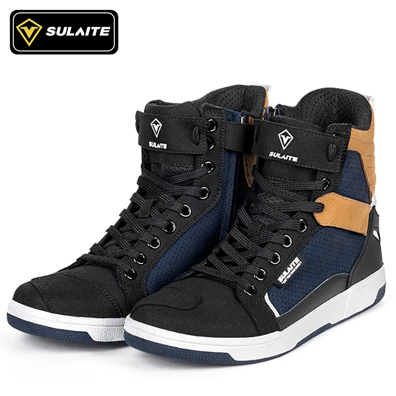 

SULAITE All Season Anti-slip Biker Boots Men Motorcycle Boots Microfiber Motocross Shoes Causal Motorboats Motorcycle Sneakers