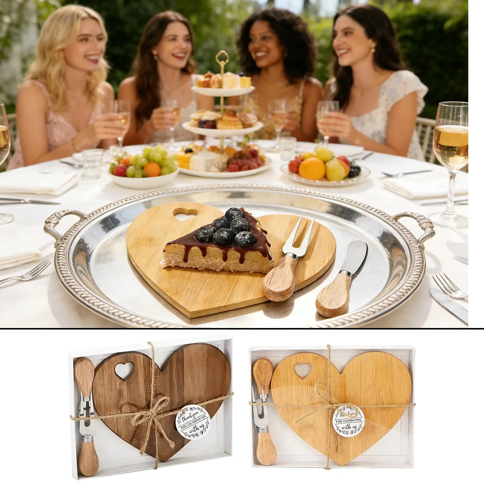 Juego de tablas de quesos en forma de corazón, bandeja de cocina con tenedor para charcutería, para Navidad, mujeres, parejas, adultos, hogar, familia