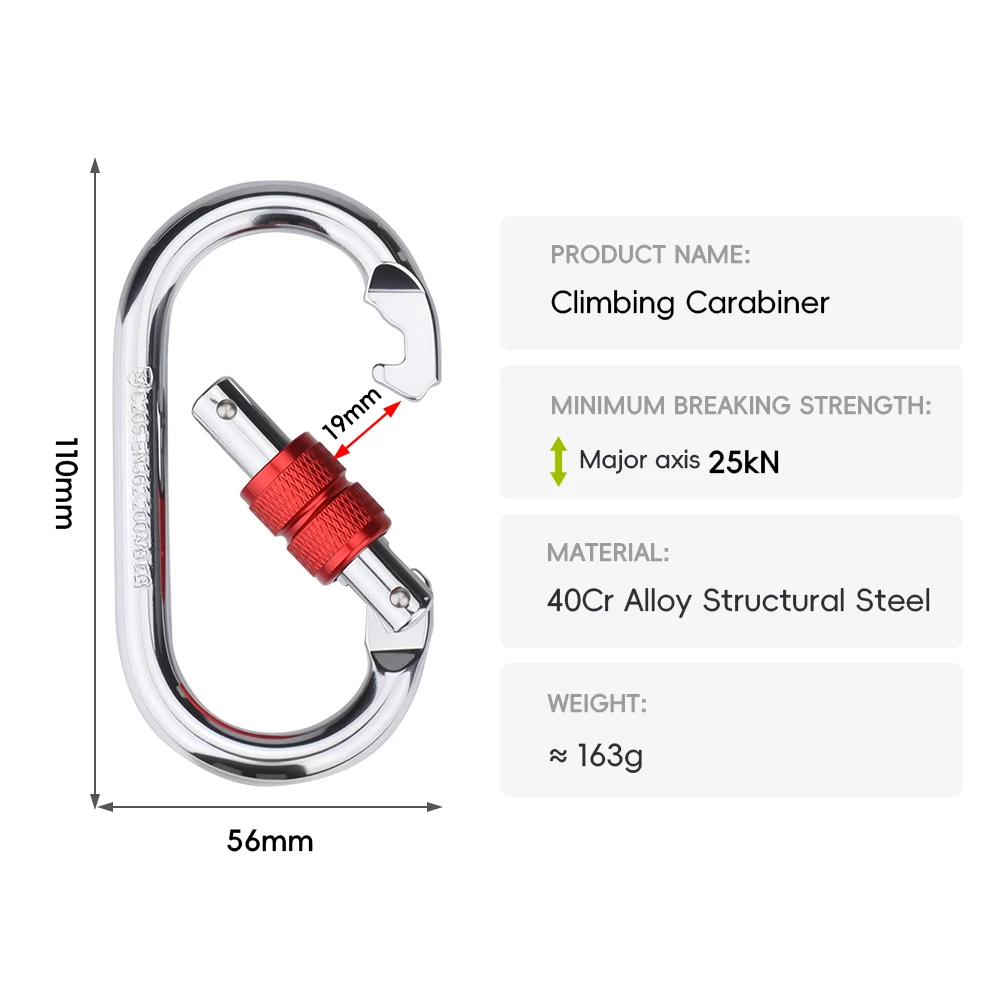 25KN Professional Oval Shape Safety Carabiner Aluminum Spring Key Hooks Climbing Security Master Lock Outdoor Hiking Tool
