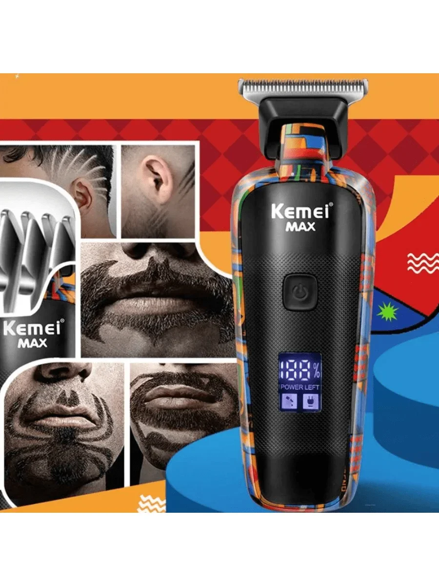 

KM-MAX5090 electric clipper printing graffiti shaving USB charging hair trimmer for men kemei hair clippers men