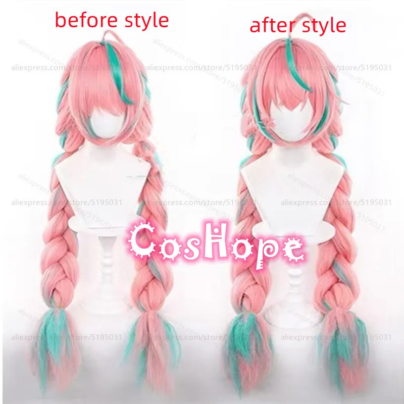 Varesa Cosplay Wig 100cm Long Pre Braided Pink Green Mixed Wig Cosplay Anime Cosplay Wigs Heat Resistant Synthetic Wigs image 2